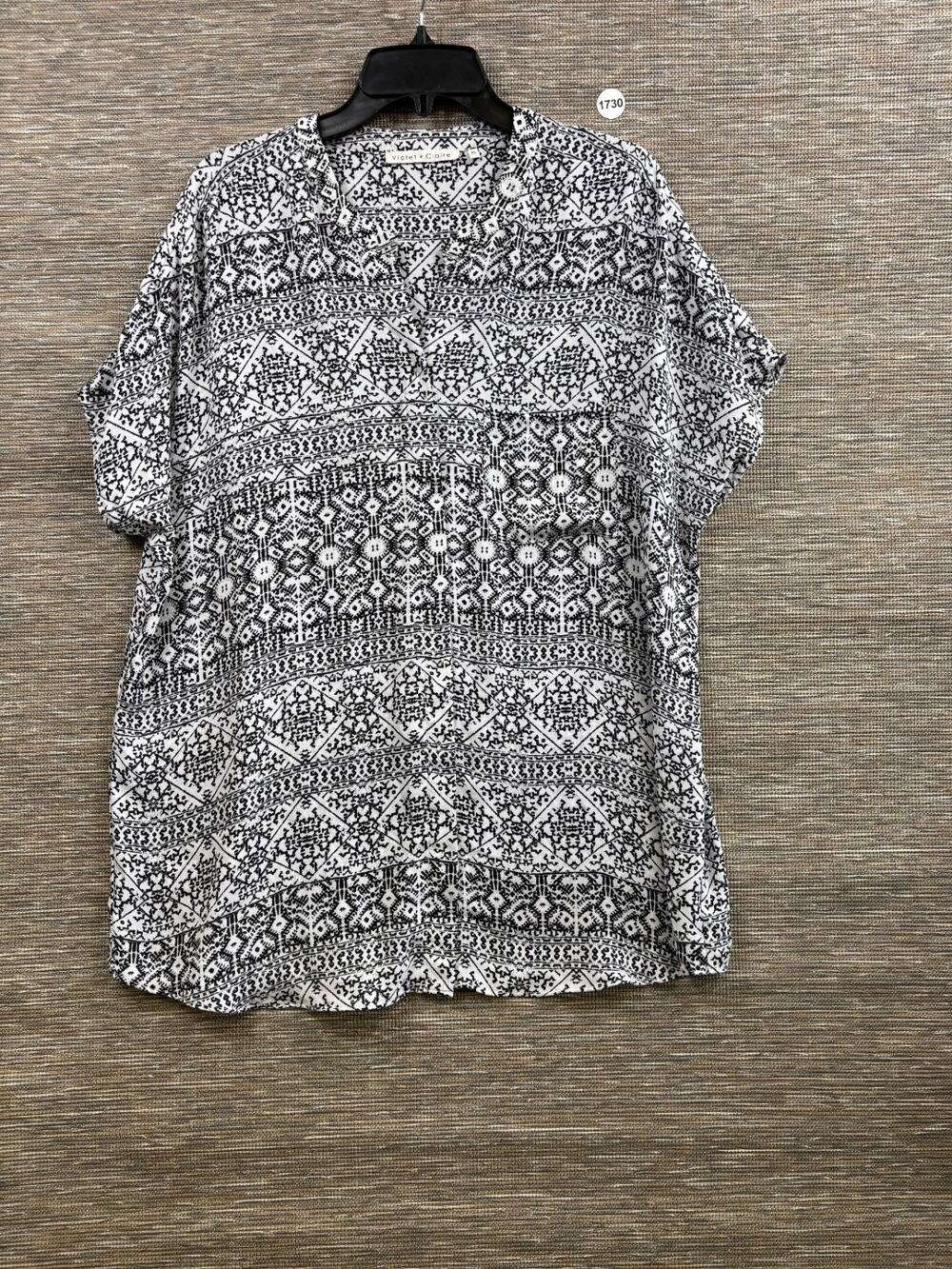 Violet + Claire Black & White Fair Isle Shirt Blouse Womens Size XL Short Sleeve